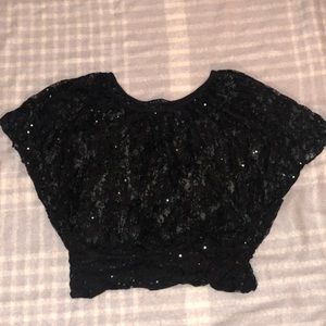 Black sequin lace top, NEVER worn.